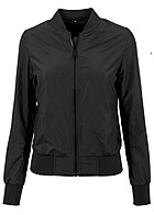 Build Your Brand Dames nylon bomberjack met rits en 2 zakken zwart