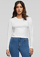 Build Your Brand Dames longsleeve in crop-design met ronde hals wit