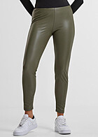 Urban Classics Dames leggings high waist van kunstleer olijfgroen