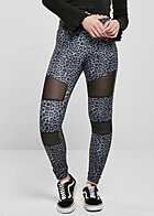 Urban Classics Dames leggings met mesh-inzetten en all over snow leo print grijs