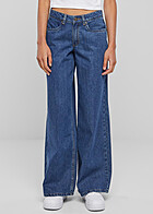 Urban Classics Dames Mid-Waist Jeans Broek met Wijde Pasvorm gewassen indigo blauw