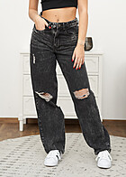 Urban Classics Dames Jeans in Destroyed-Look met Wijde Pasvorm gewassen zwart
