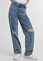 Urban Classics Dames Jeans in Destroyed-Look met Wijde Pasvorm gewassen lichtblauw