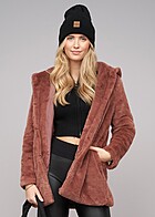 Urban Classics Dames Teddy Fleece Mantel met Kap en 2-Zakken donkerroze