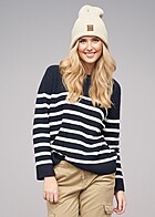 Urban Classics Dames Sweater met Ribbelstructuurstof en Strepenpatroon marineblauw wit