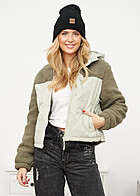 Urban Classics Dames Jacke Sherpa Nylon Mix met Kap groen