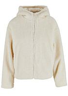 Urban Classics Dames Crop Sherpa Jacke met Kap 2-Pockets whitesand