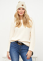 Urban Classics Dames Sweater Ribbed Trui met Ronde Hals wit zand wit