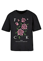 Miss Tee Dames T-Shirt met Fcking Roses Print en Ronde Hals zwart