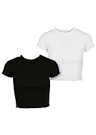 Urban Classics Dames 2-Pack Crop Rib T-Shirt met Ronde Halslijn zwart en wit