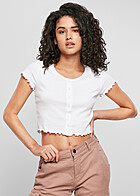 Urban Classics Dames Crop T-Shirt met ruches en knoopsluiting wit