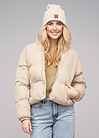 Urban Classics Dames Crop Gevoerde Jas met Staande Kragen en 2 Zakken beige