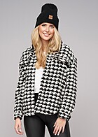 Urban Classics Dames Oversized Sherpa Jas met All-Over Pied-de-Pouleprint zwart wit