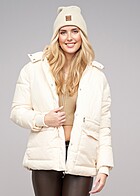 Urban Classics Dames Waisted Gewatteerde Jas met Tunnelkoord en Capuchon whitesand licht beige
