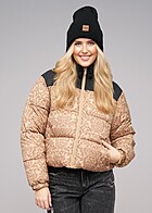 Urban Classics Dames Retro Gewatteerde Jas met Staand Kraag en All-Over-Print beige