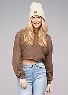 Urban Classics Dames Crop Sweater Trui met Borduursel en Ronde Hals bruin
