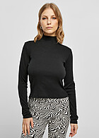 Urban Classics Dames Ribbed Longsleeve met Rollneck en Cut-Out aan de Rug zwart