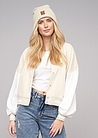 Urban Classics Dames Oversized 2-Tone College Jack met Knopenlijst beige wit