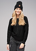 Urban Classics Dames Sweater Gebreide Trui met Vlechtmotief en Ronde Hals zwart
