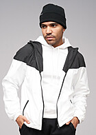 Build Your Brand Herren 2-Tone Windrunner Jacke mit Kapuze und Zipper weiss schwarz