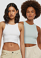 Urban Classics Dames Tank Top 2-pack Ribbed Crop Top frostmunt groen en wit