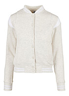 Urban Classics Damen College Sweat Jacke Druckknopfleiste Kontraststreifen grau weiss