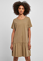 Urban Classics Dames Volant Korte Mouw Jurk met Ronde Hals kaki