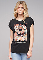 Cloud5ive Damen T-Shirt mit Rundhals und Free Spirit Print schwarz