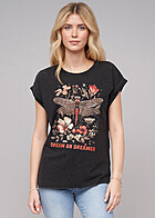 Cloud5ive Damen T-Shirt mit Rundhals und Dragonfly Print schwarz