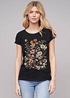 Cloud5ive Damen T-Shirt mit umgeschlagenen rmeln und Botanical Print schwarz