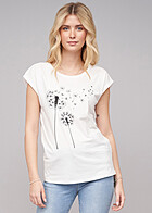 Cloud5ive Damen T-Shirt mit umgeschlagenen rmeln und Pusteblume Print weiss