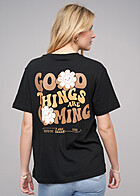 Cloud5ive Damen Oversized T-Shirt mit Rundhals und Good Things Back Print schwarz