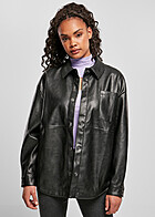 Urban Classics Damen Hemdjacke Kunstleder Overshirt mit Knopfleiste schwarz1