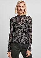 Urban Classics Damen Mesh Longsleeve mit All-Over Print asphalt grau schwarz