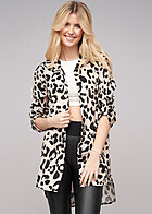Cloud5ive Dames Blouse met oprolmouwen, high-low zoom en luipaardprint beige