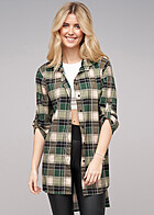 Cloud5ive Damen Bluse mit Turn-Up-rmeln und Vokuhila Schnitt Karomuster grn