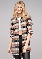 Cloud5ive Damen Bluse mit Turn-Up-rmeln und Vokuhila Schnitt Karomuster camel braun