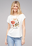 Cloud5ive Dames T-shirt met bloemenprint en ronde hals wit
