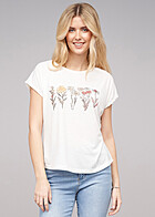 Cloud5ive Damen T-Shirt mit Botanical Print und Rundhals weiss