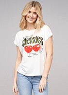 Cloud5ive Damen T-Shirt mit Cherries Print und Rundhals weiss