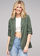 Cloud5ive Damen Blazer mit 3/4 Turn-Up-Ärmeln und 2-Pockets military grün