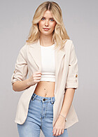 Cloud5ive Damen Blazer mit 3/4 Turn-Up-rmeln und 2-Pockets beige