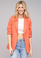 Cloud5ive Damen Blazer mit 3/4 Turn-Up-rmeln und 2-Pockets coral rosa