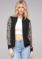 Cloud5ive Damen 2-Tone Bomber Jacke bergangsjacke mit Leo Print rmel schwarz