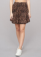 Cloud5ive Damen Stufenrock 2-lagig mit Leo-Print braun schwarz
