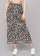 Cloud5ive Damen Longform Rock mit All-Over Leo Print beige schwarz
