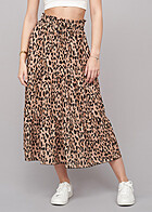 Cloud5ive Damen Longform Stufenrock mit All-Over Leo Print camel braun schwarz