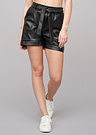 Cloud5ive Damen Kunstleder Shorts mit Bindegrtel schwarz