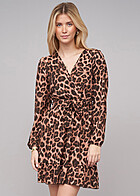 Cloud5ive Damen Kleid in Wickeloptik mit Bindegrtel All-Over Leo Print braun