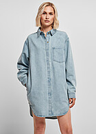 Urban Classics Damen Oversized Denim Kleid mit Brusttasche washed hell blau